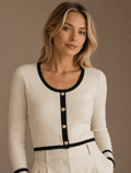 Womens Cardigan Slim Fit Vintage Knit with Contrast Detailing – Suki