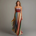 Colourblock pleated strapless maxi dress full-length view – ELEGENZE