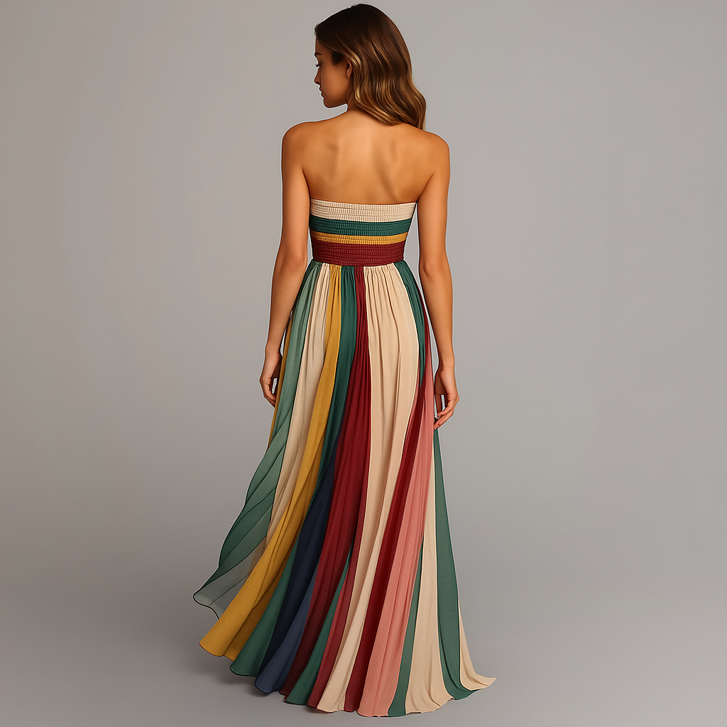 Strapless Maxi Dress Pleated Colorblock Flowy – Zeva