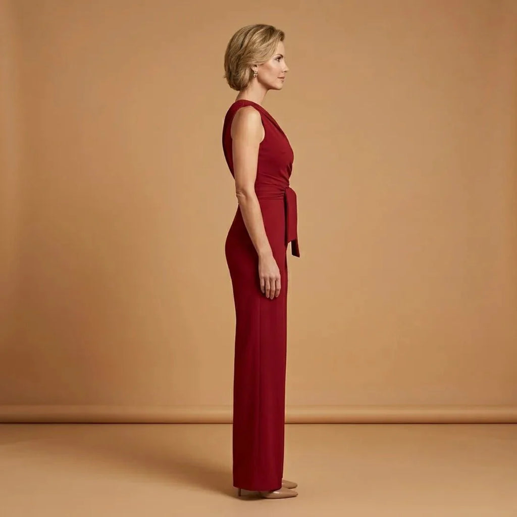 Wide Leg Women Jumpsuit One Shoulder Asymmetric Tie Waist – Qeva