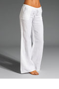 Wide-leg linen trousers in white with drawstring waist – ELEGENZE