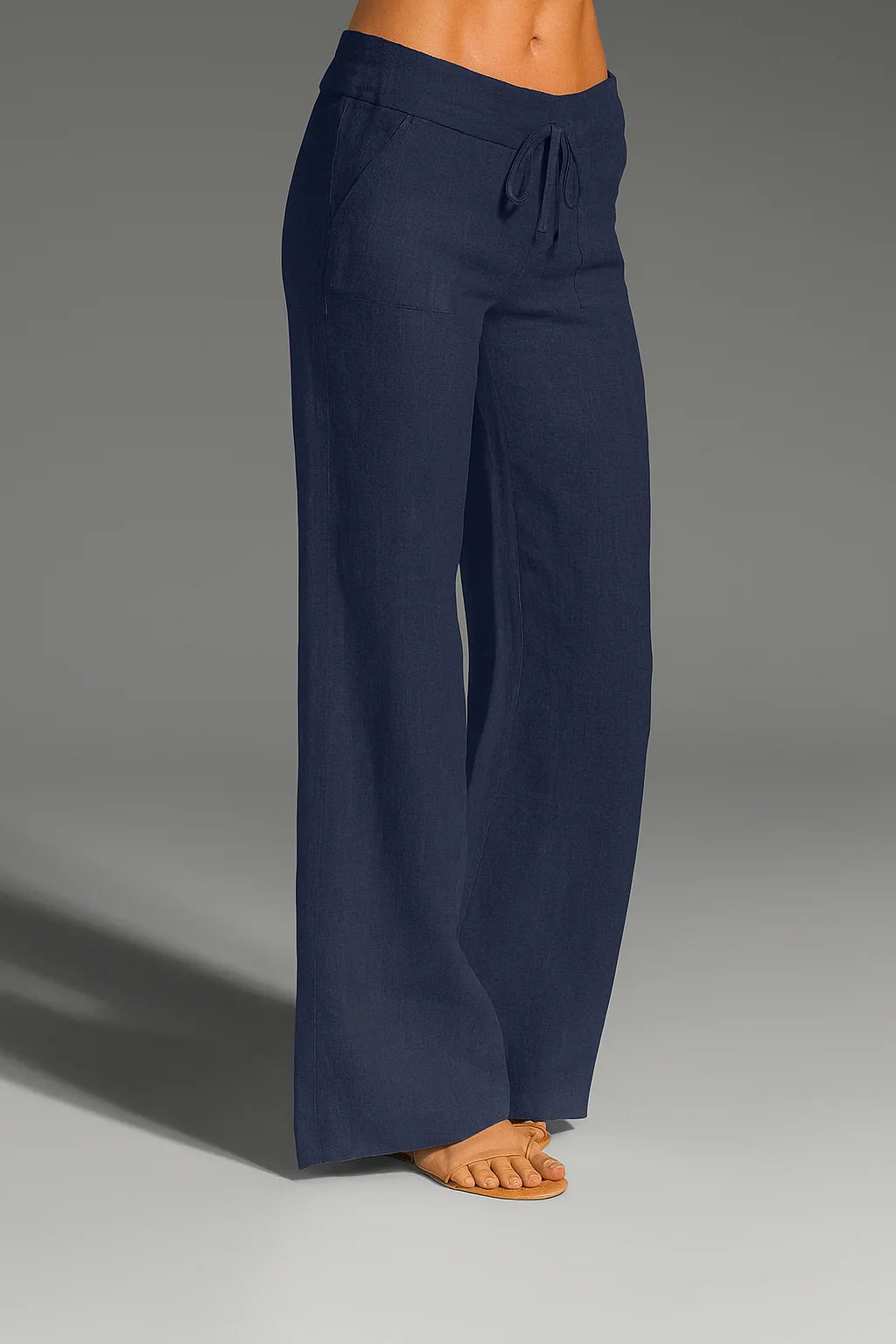 Wide Leg Women Trousers Linen Drawstring Relaxed Fit White – Liva