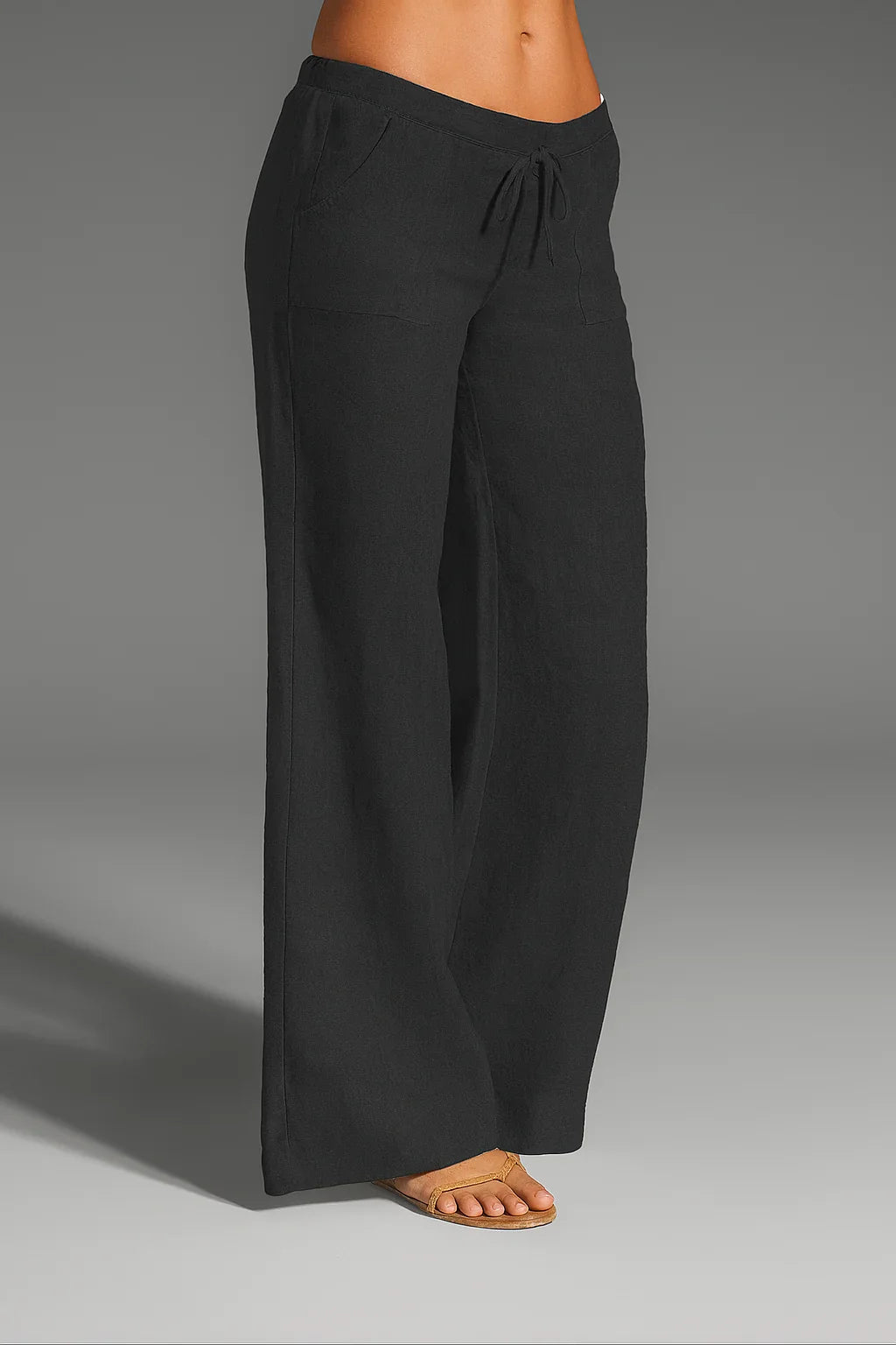 Wide Leg Women Trousers Linen Drawstring Relaxed Fit White – Liva