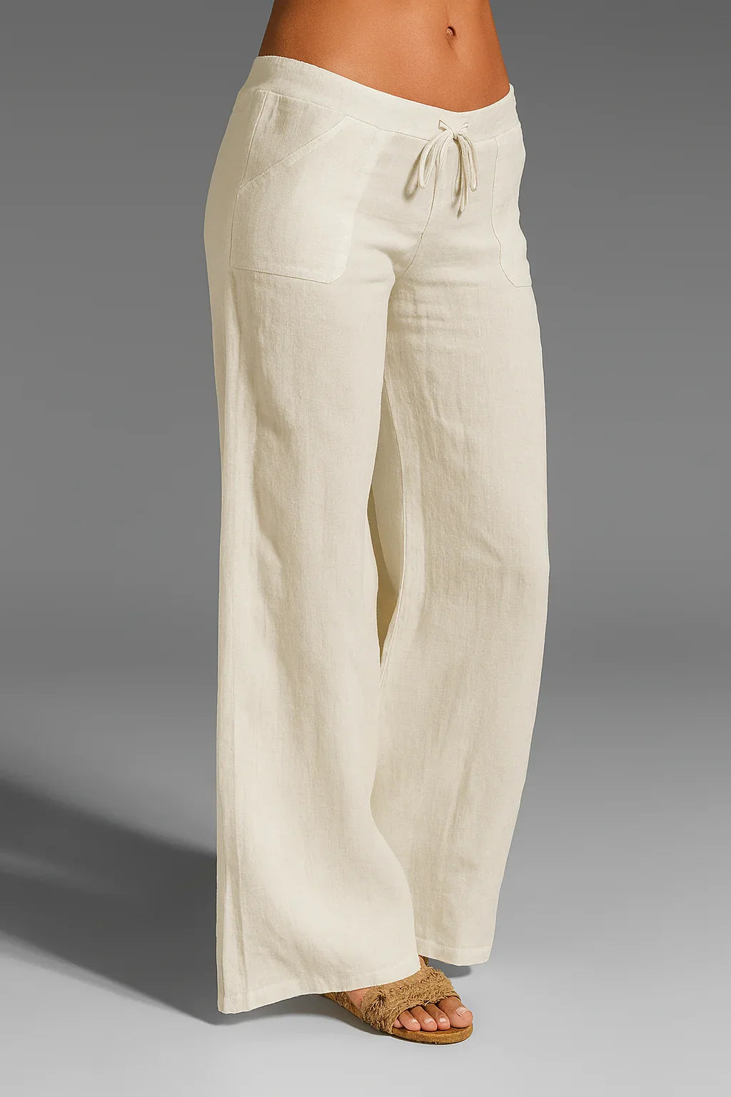 Wide Leg Women Trousers Linen Drawstring Relaxed Fit White – Liva
