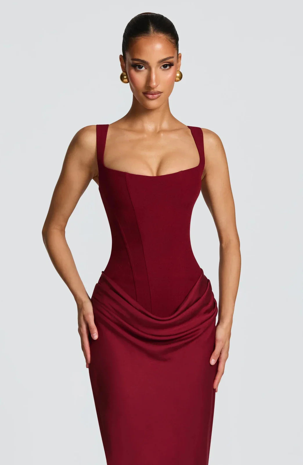 Winter Dresses Lace-Up Back Maxi Square Neckline Adjustable Straps – Jiva