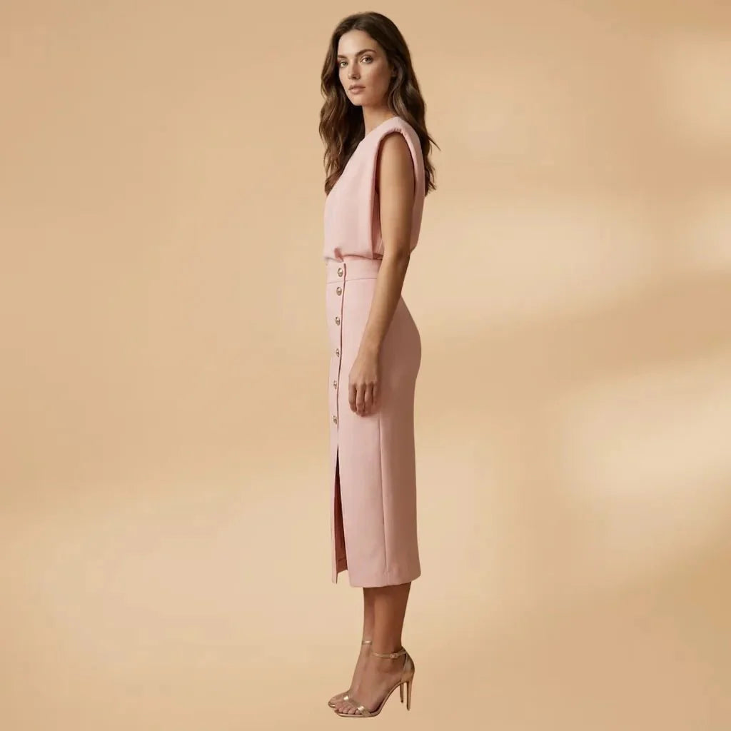Winter Dresses Sleeveless Button Front Midi Dress Light Pink – Niva