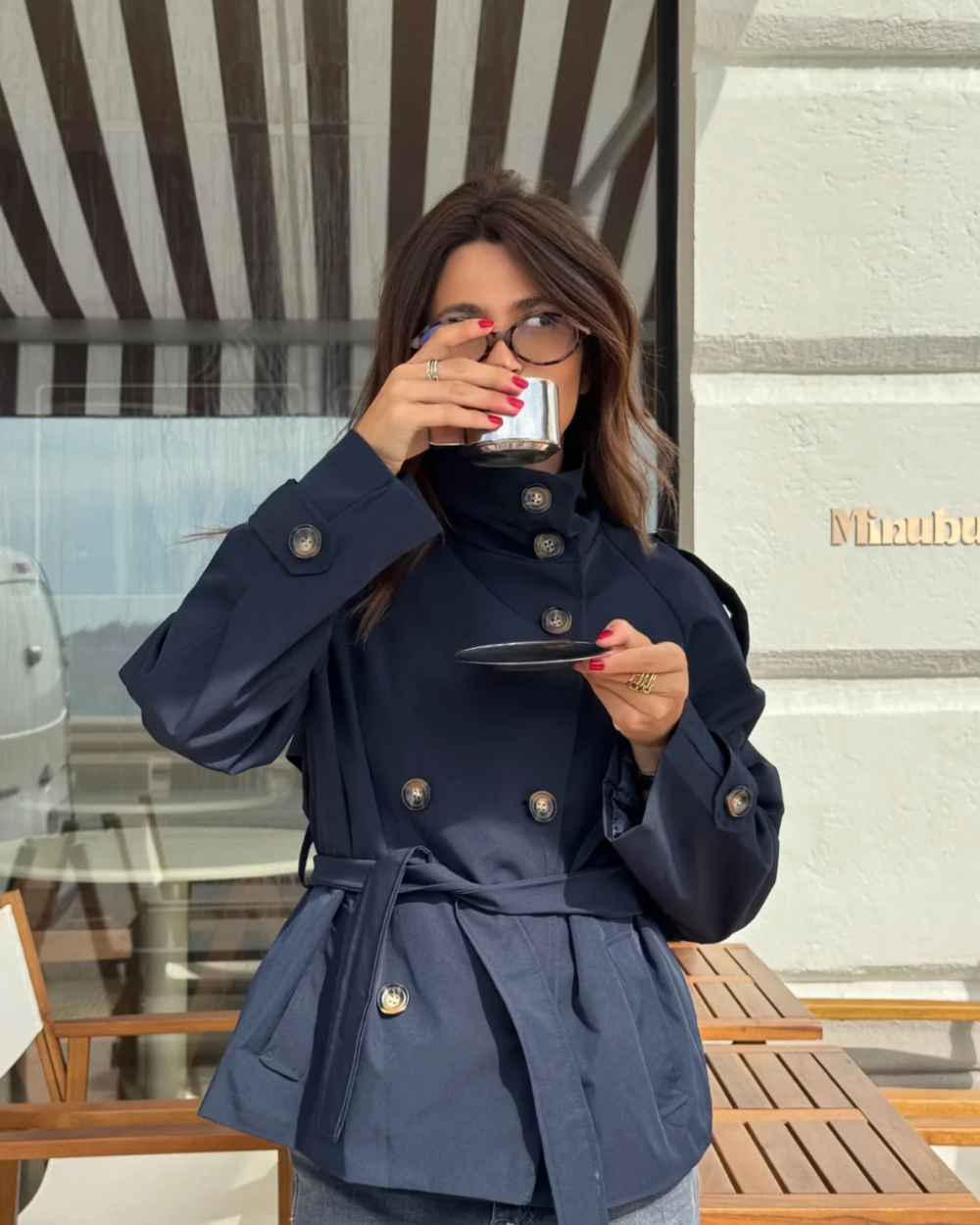 Women Coats Cropped Trench Stand Collar Tie Belt – Seva