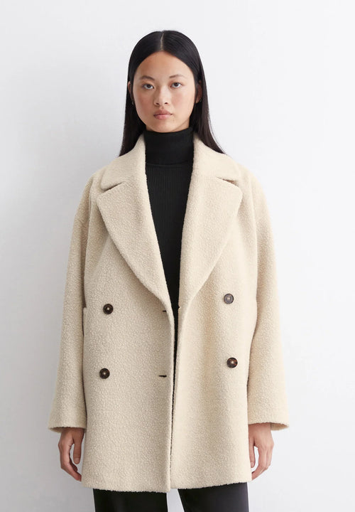 Double-breasted lapel longline coat in Ivory Cream – ELEGENZE