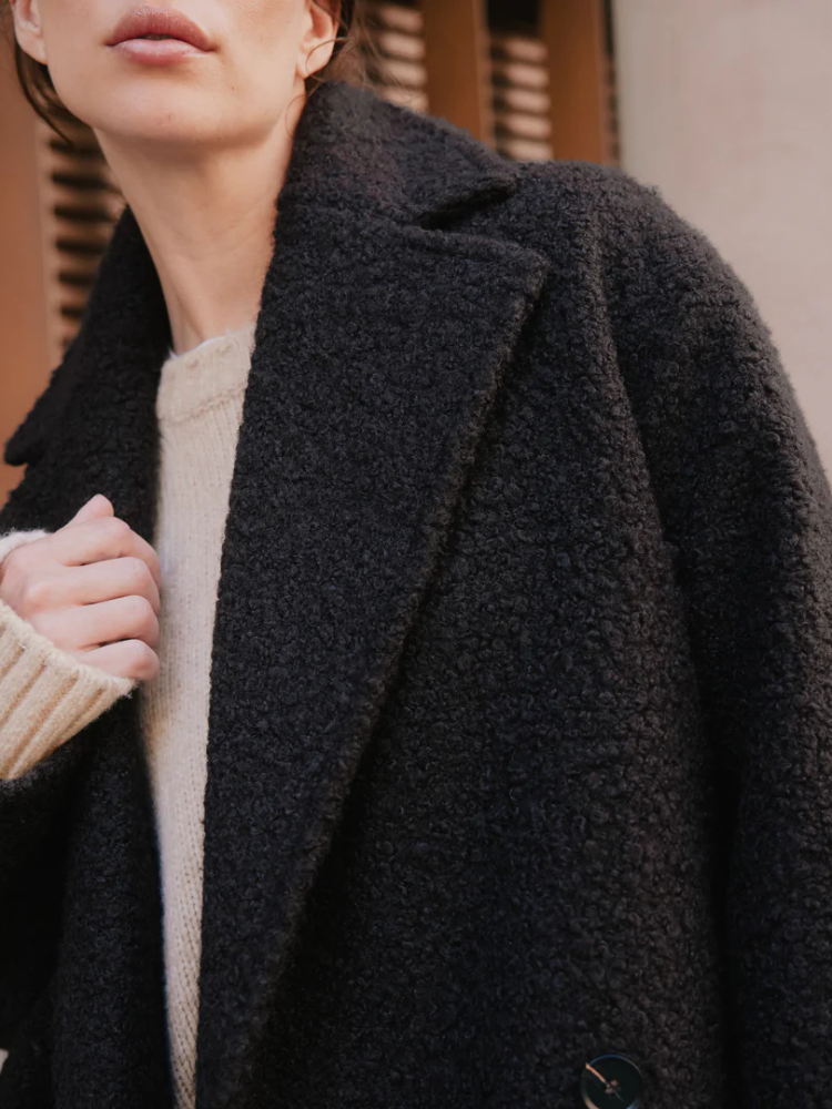 Women Coats Long Double Breasted Lapel Soft Texture Coat – Yeva