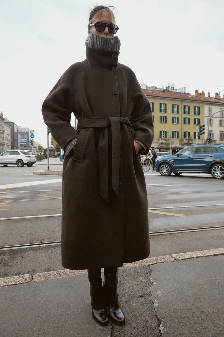 Women Coats Long Fur Collar Belted Tailored Coat – Neva