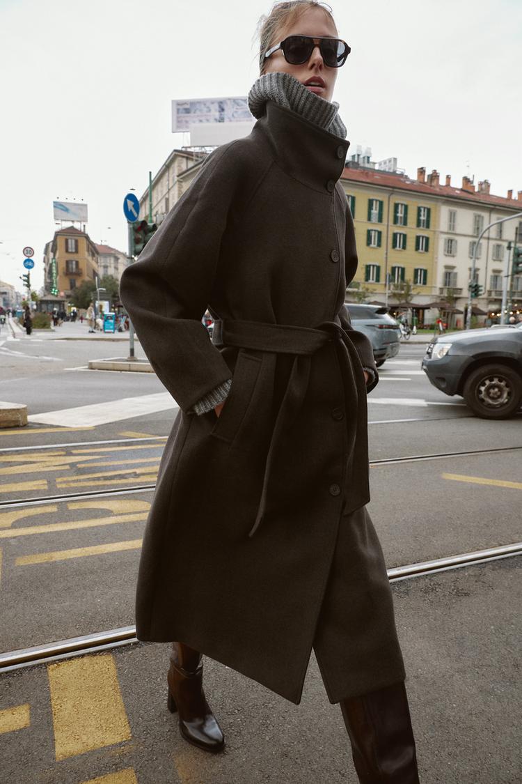Women Coats Long Fur Collar Belted Tailored Coat – Neva
