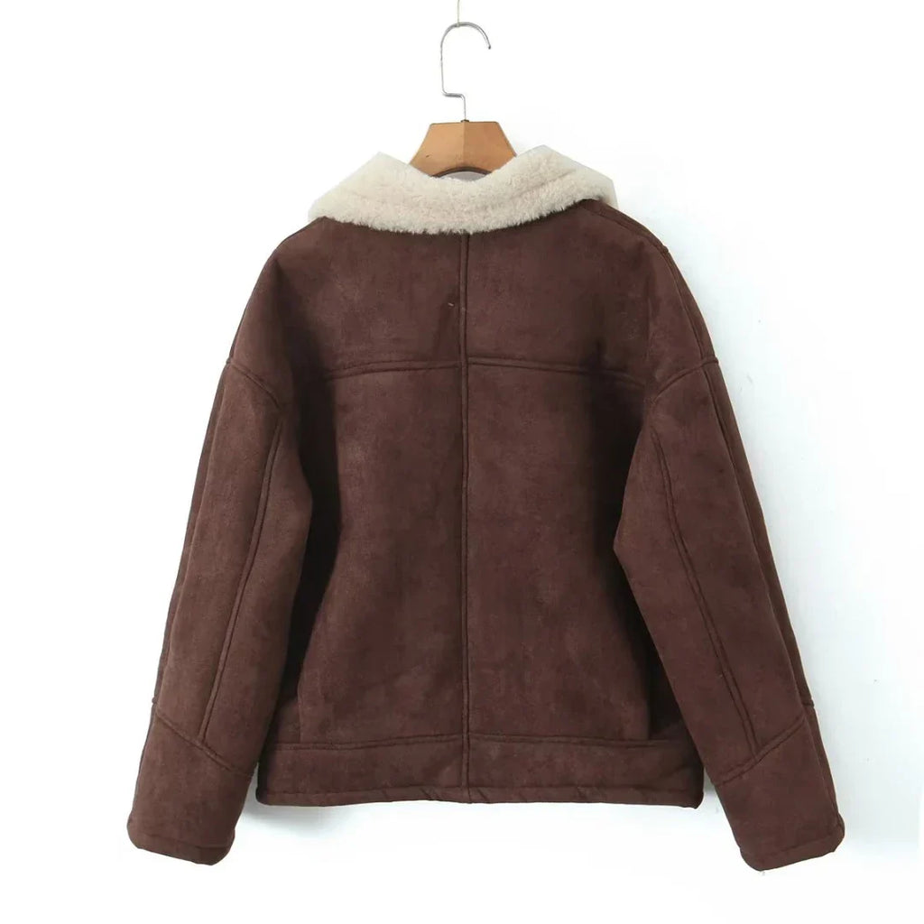 Women Coats Long Shearling Oversized Lapel Coat – Baya