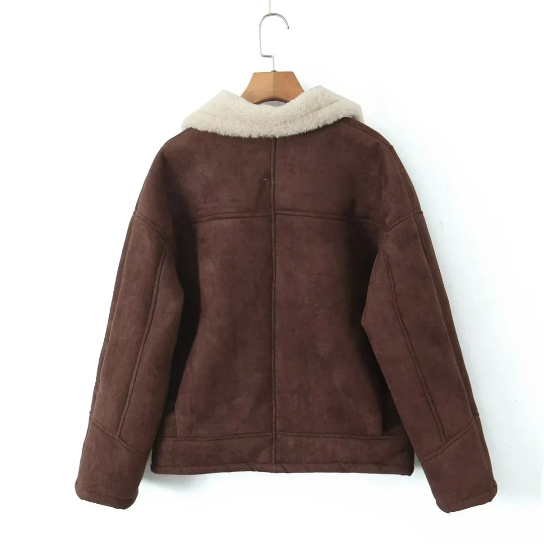 Women Coats Long Shearling Oversized Lapel Coat – Baya