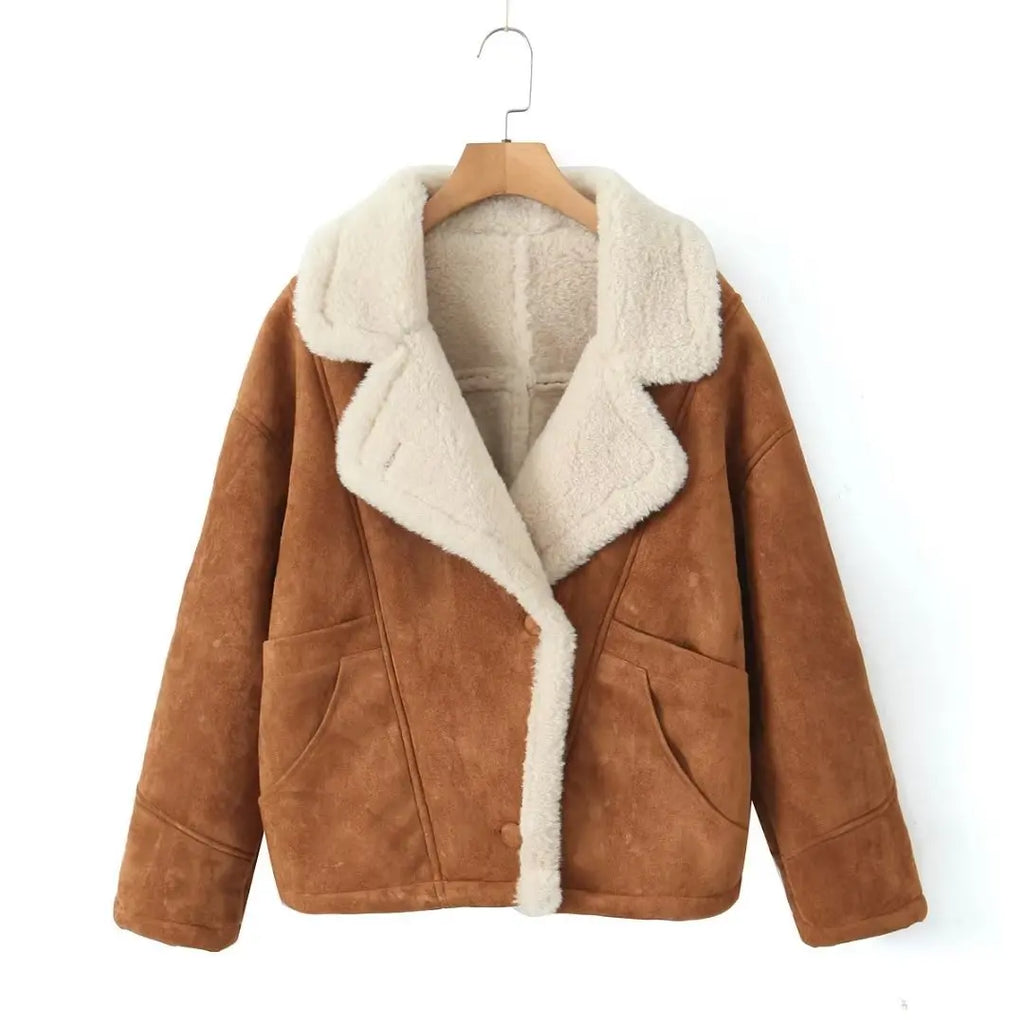 Women Coats Long Shearling Oversized Lapel Coat – Baya