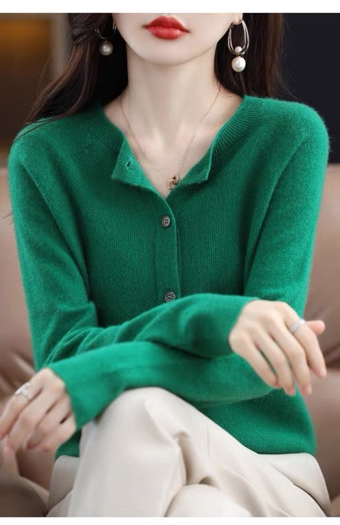 Womens Cardigan Relaxed Fit Round Neck Button-Front Long Sleeve – Marisol