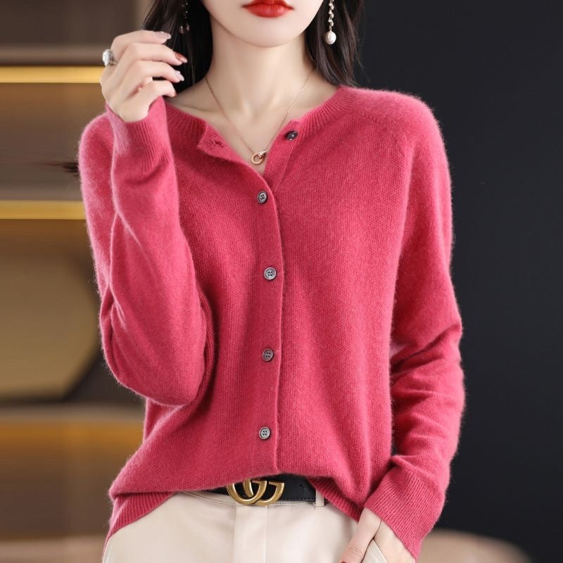 Womens Cardigan Relaxed Fit Round Neck Button-Front Long Sleeve – Marisol