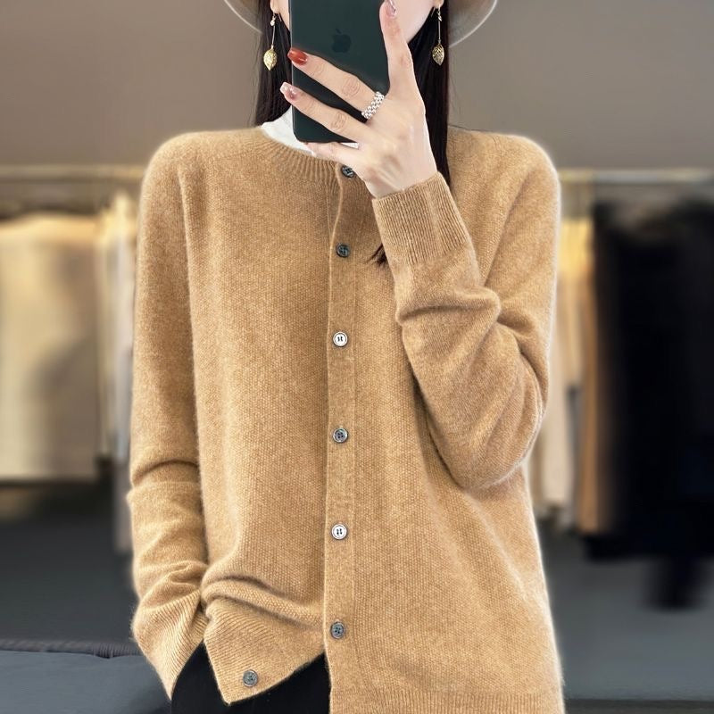 Womens Cardigan Relaxed Fit Round Neck Button-Front Long Sleeve – Marisol