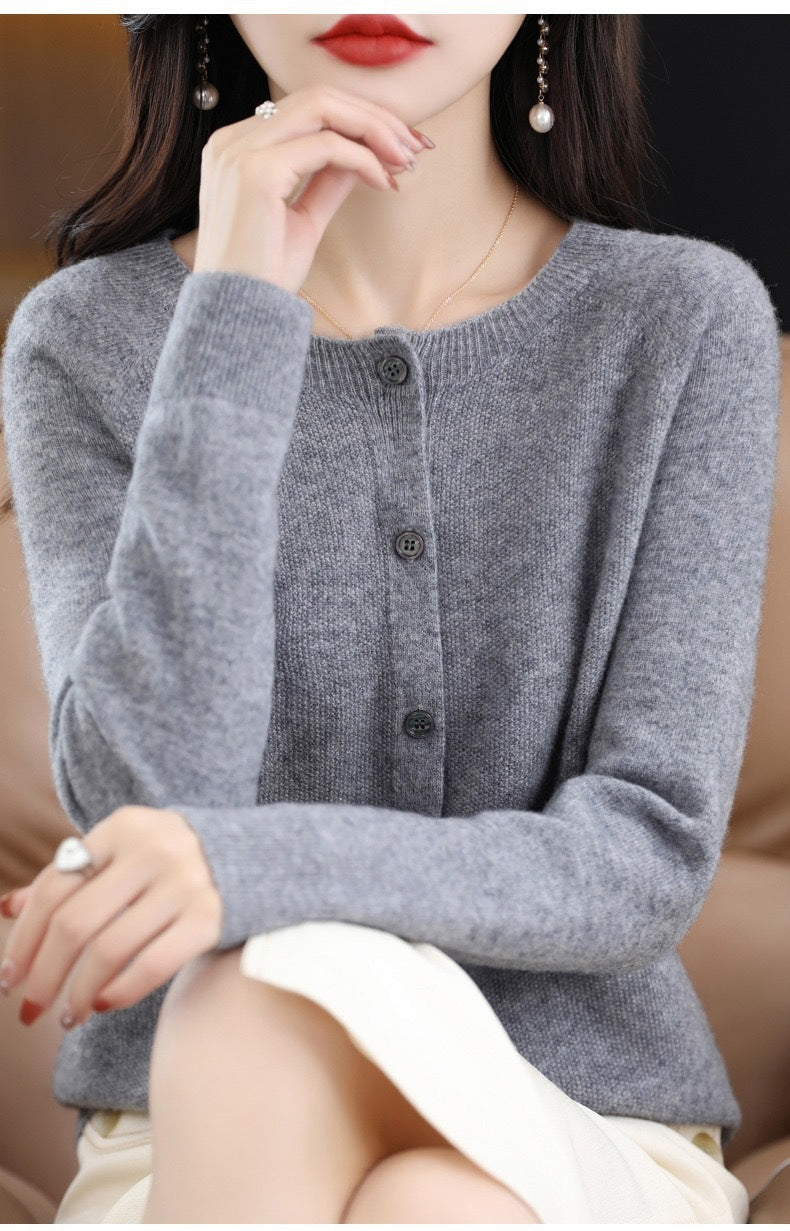 Womens Cardigan Relaxed Fit Round Neck Button-Front Long Sleeve – Marisol