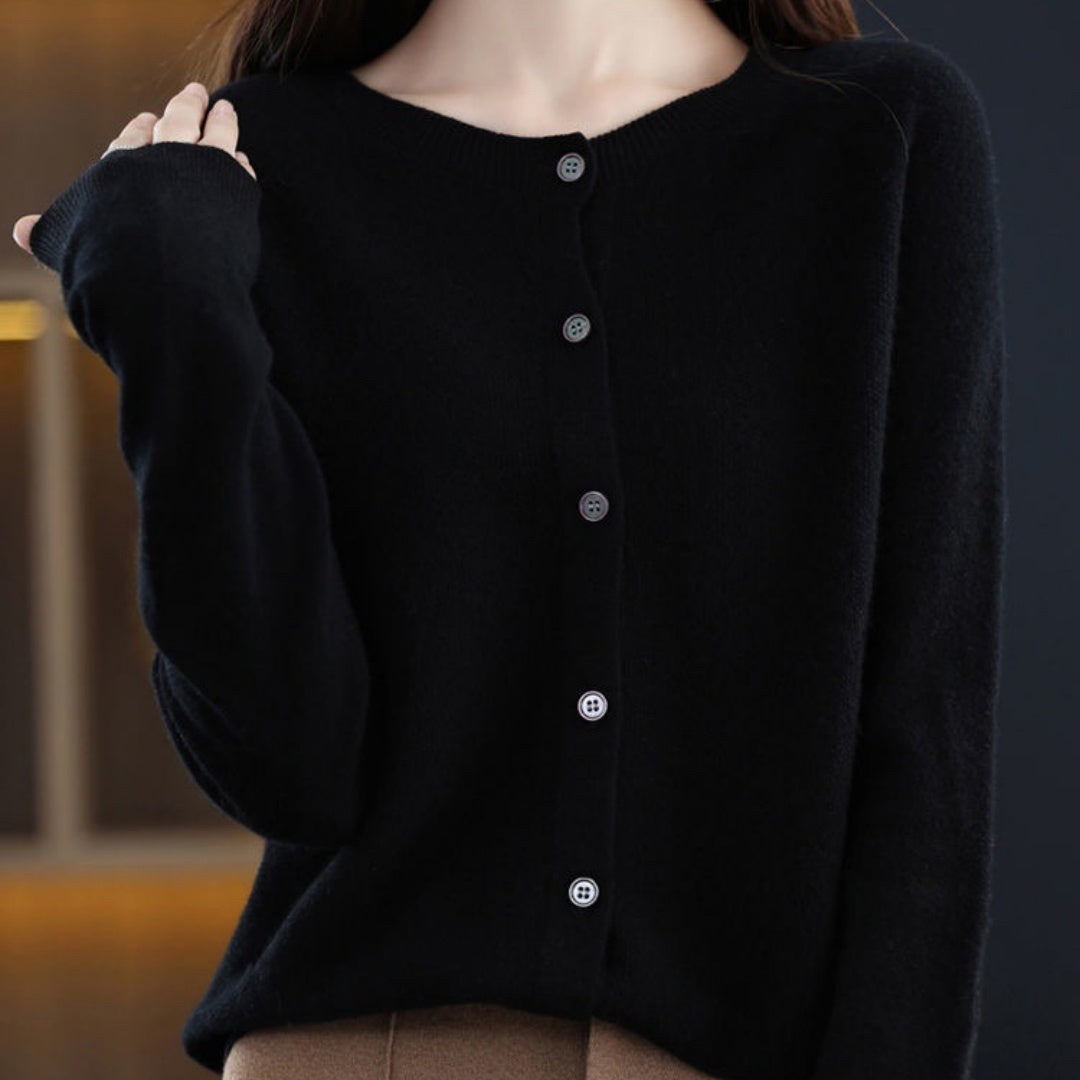 Womens Cardigan Relaxed Fit Round Neck Button-Front Long Sleeve – Marisol