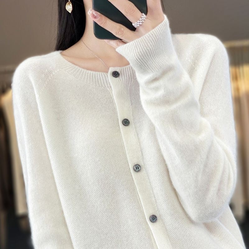 Womens Cardigan Relaxed Fit Round Neck Button-Front Long Sleeve – Marisol