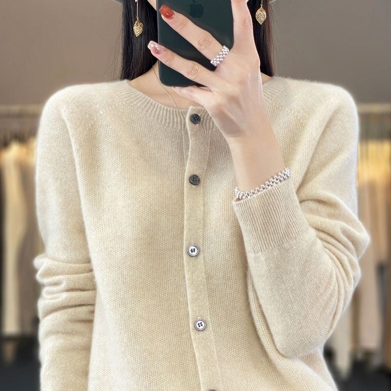 Womens Cardigan Relaxed Fit Round Neck Button-Front Long Sleeve – Marisol