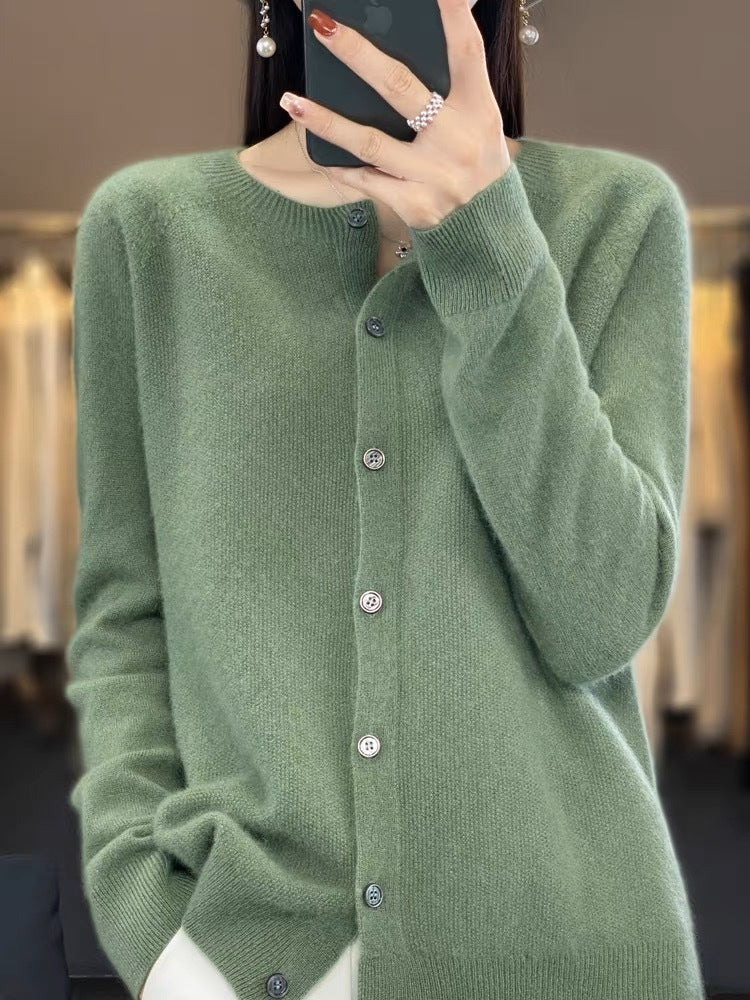 Womens Cardigan Relaxed Fit Round Neck Button-Front Long Sleeve – Marisol