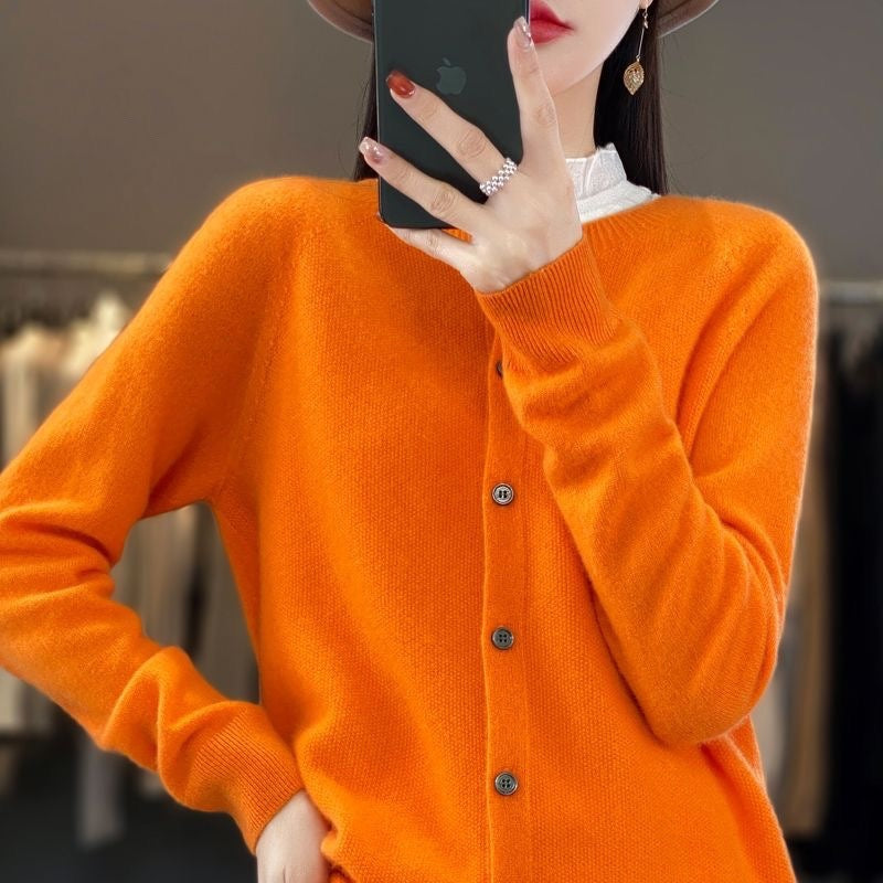 Womens Cardigan Relaxed Fit Round Neck Button-Front Long Sleeve – Marisol