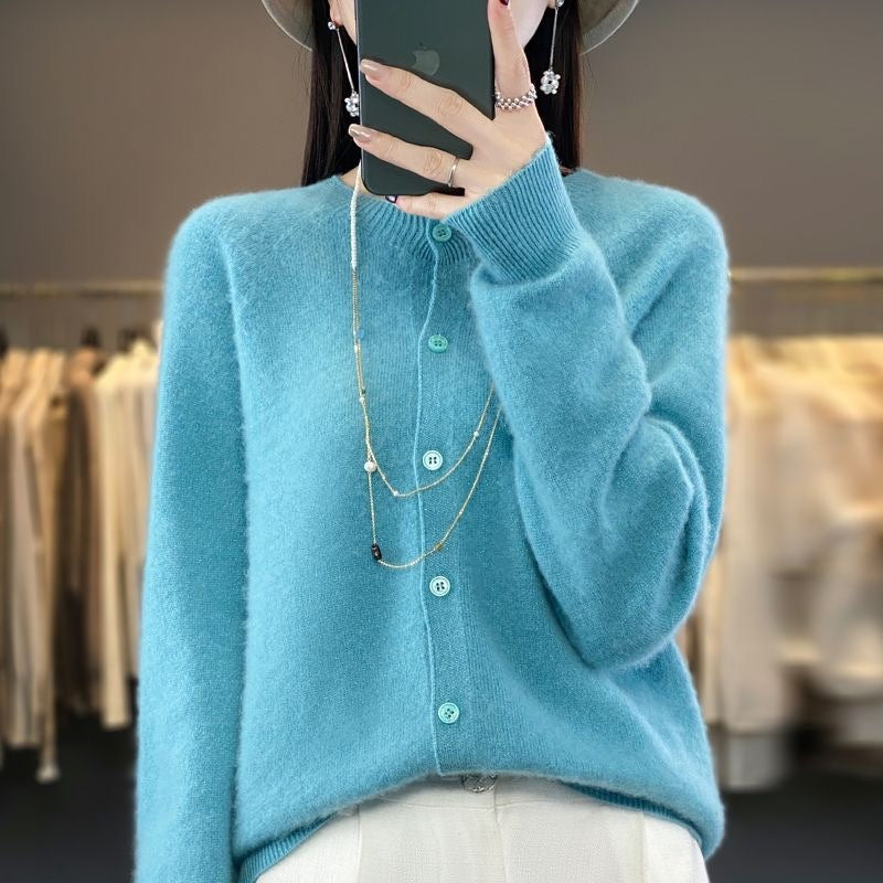 Womens Cardigan Relaxed Fit Round Neck Button-Front Long Sleeve – Marisol