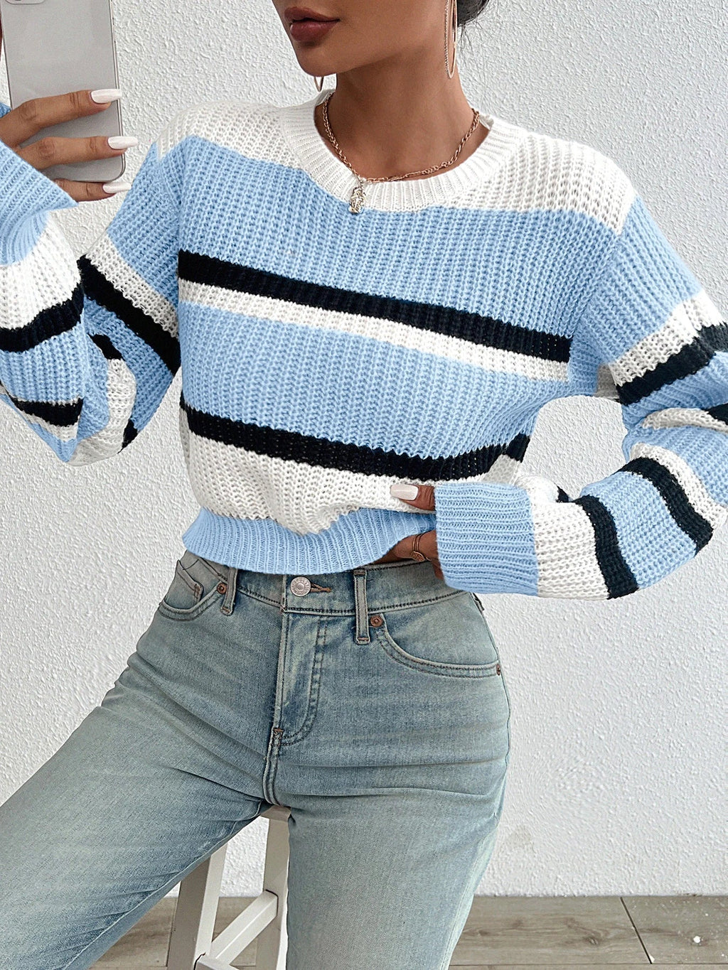 Womens Cardigan Oversized Striped Knit Drop Shoulder Pullover Jumper – Luna