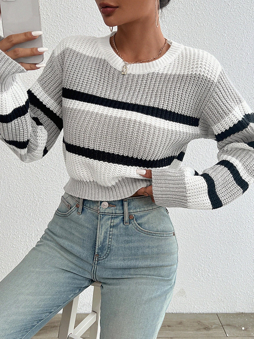 Womens Cardigan Oversized Striped Knit Drop Shoulder Pullover Jumper – Luna