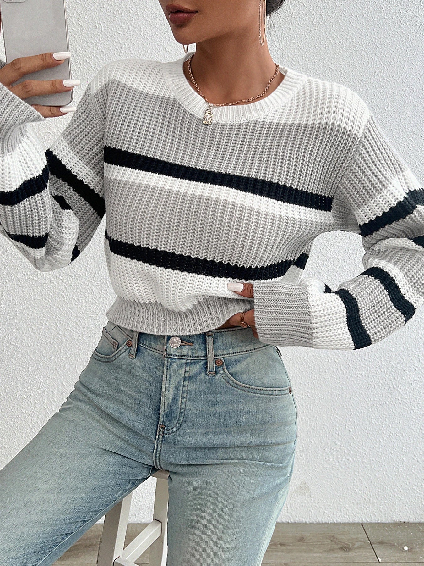 Womens Cardigan Oversized Striped Knit Drop Shoulder Pullover Jumper – Luna