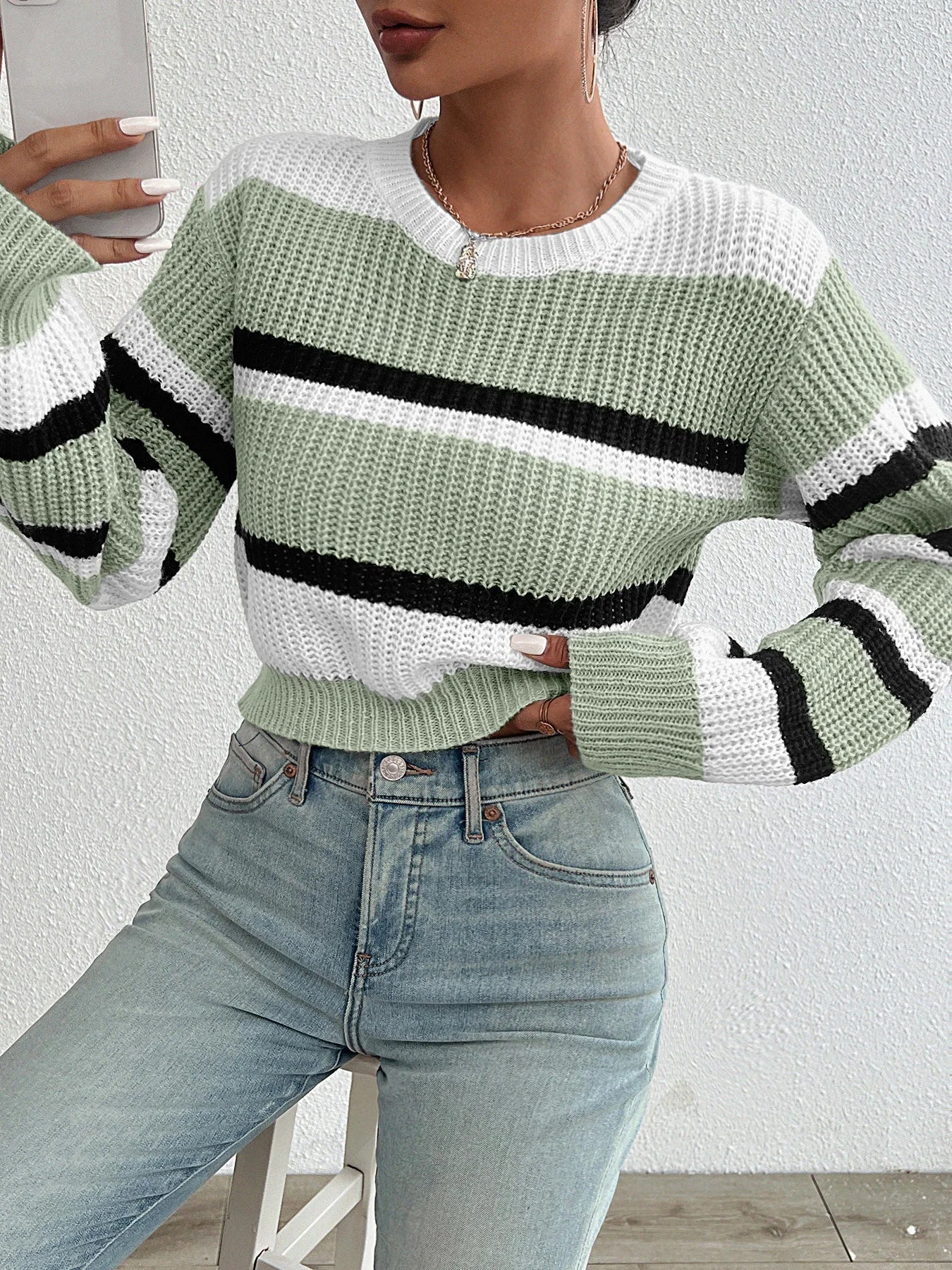 Womens Cardigan Oversized Striped Knit Drop Shoulder Pullover Jumper – Luna