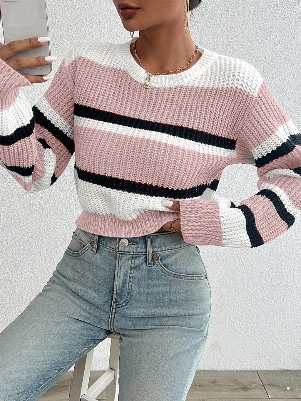 Womens Cardigan Oversized Striped Knit Drop Shoulder Pullover Jumper – Luna