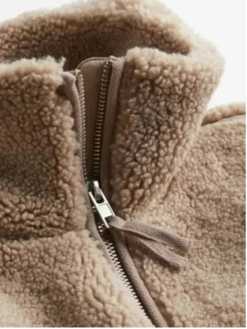 Womens Puffer Jacket Sherpa Zip-Up Oversized Stand Collar – Rova