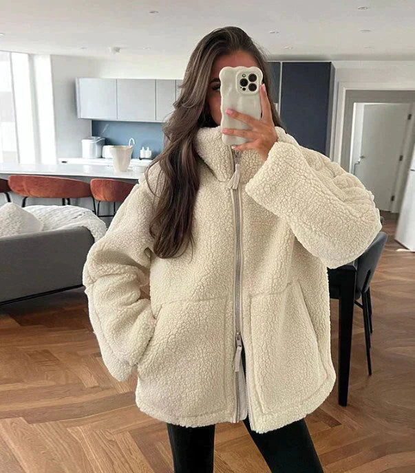 Womens Puffer Jacket Sherpa Zip-Up Oversized Stand Collar – Rova