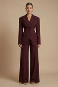 Wide-leg tailored two piece suit with peaked lapels in burgundy – ELEGENZE