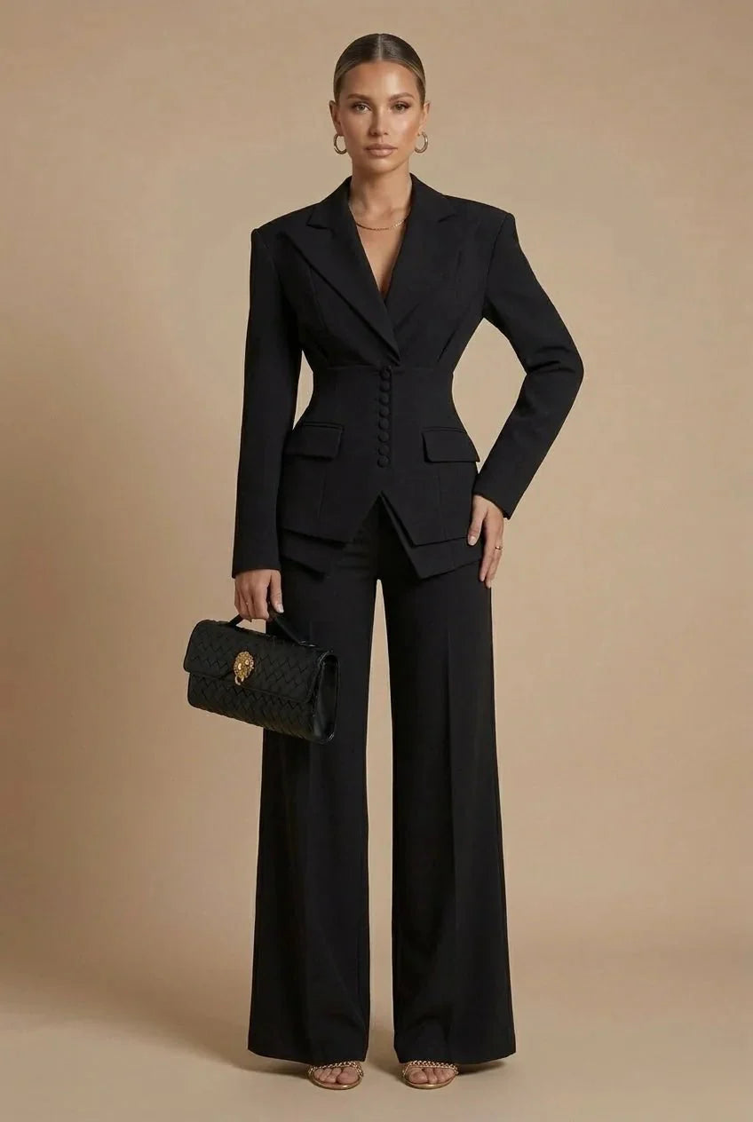 Womens Tailored Two Piece Suit Wide Leg Peaked Lapel – Hiva