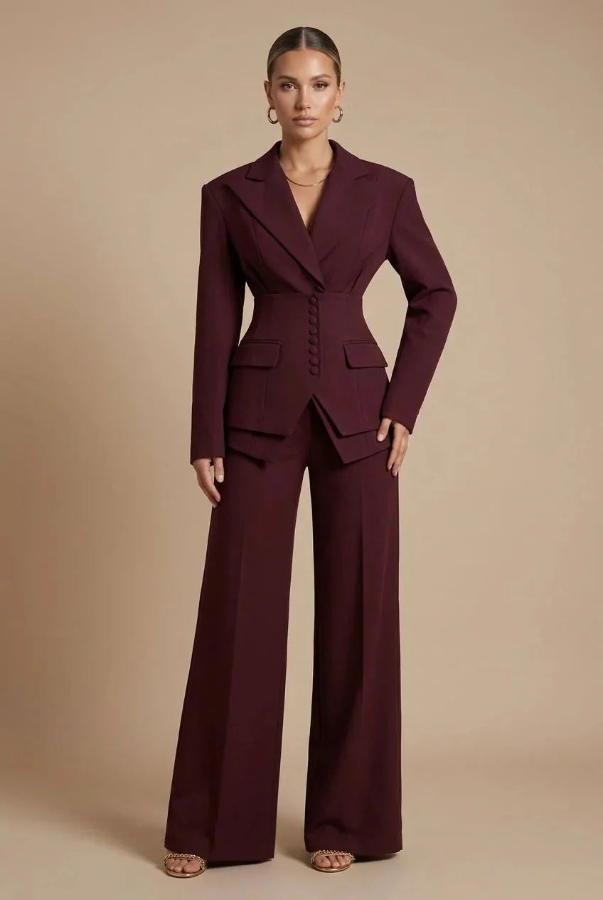 Womens Tailored Two Piece Suit Wide Leg Peaked Lapel – Hiva