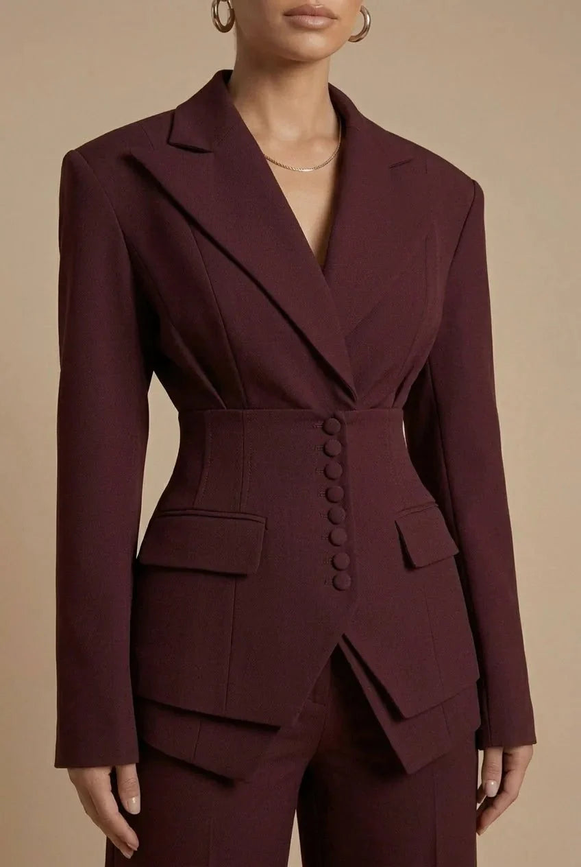 Womens Tailored Two Piece Suit Wide Leg Peaked Lapel – Hiva