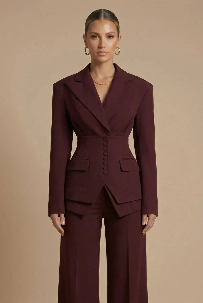 Womens Tailored Two Piece Suit Wide Leg Peaked Lapel – Hiva