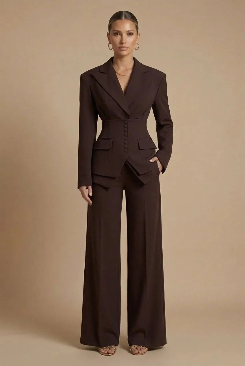 Womens Tailored Two Piece Suit Wide Leg Peaked Lapel – Hiva