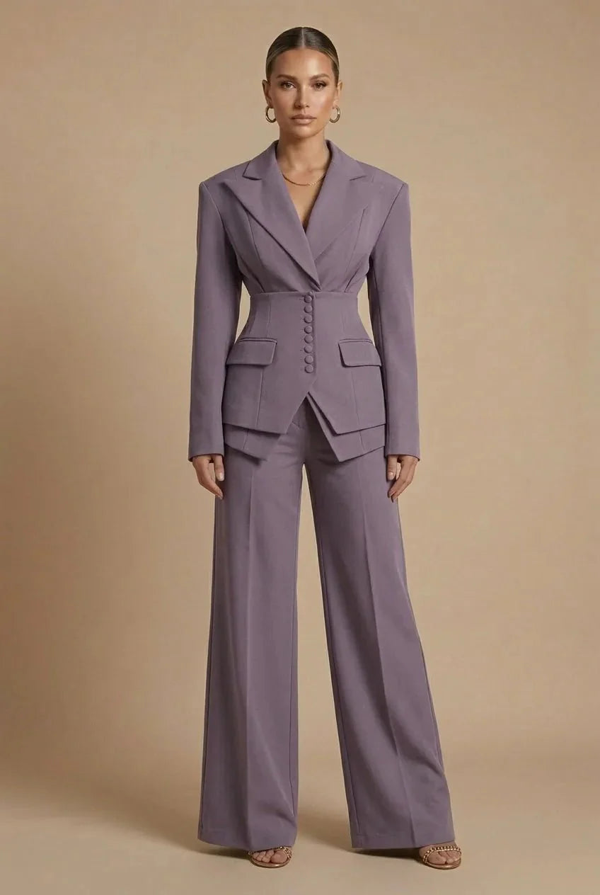 Womens Tailored Two Piece Suit Wide Leg Peaked Lapel – Hiva