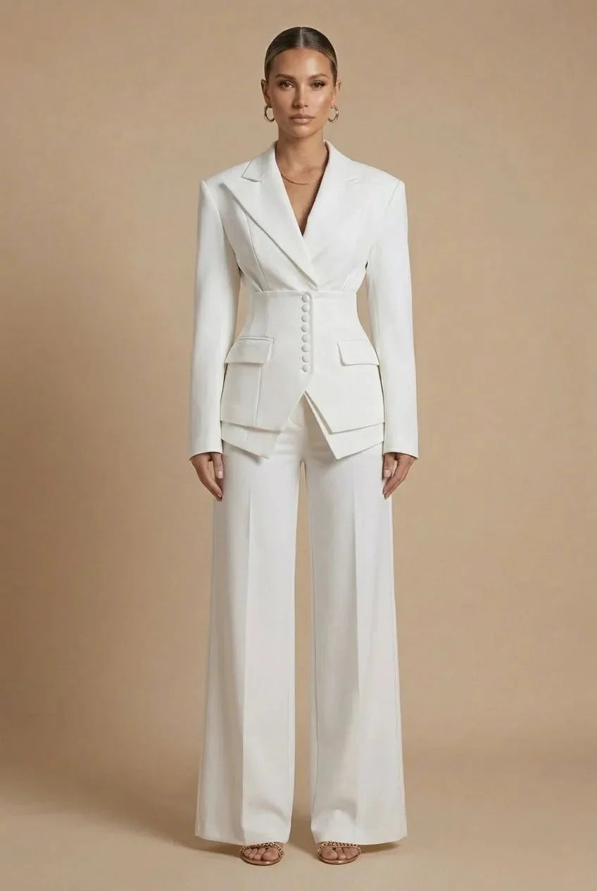 Womens Tailored Two Piece Suit Wide Leg Peaked Lapel – Hiva