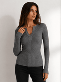 Womens Long Sleeve V-Neck Textured Knit Top High Stretch Regular Fit – Opal